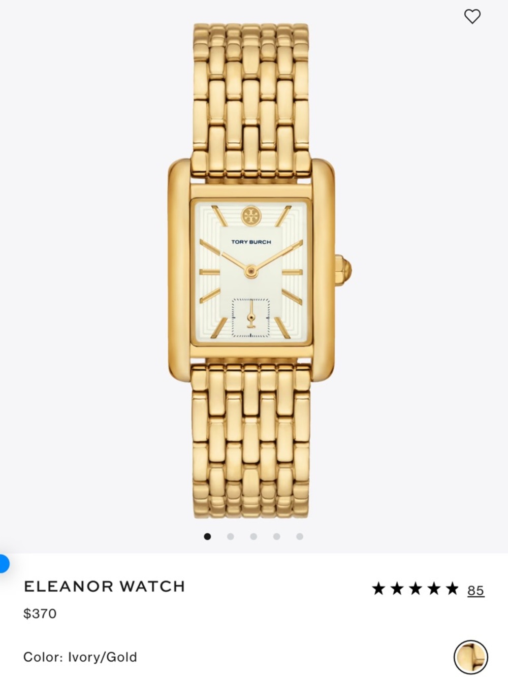 Tory Burch Gold and Ivory Eleanor Rectangular Bracelet Watch